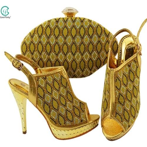 Gold Women Shoes and Bag to Match Fashion Design Nigerian Italian Style Matching Shoes and Bag Set for Party