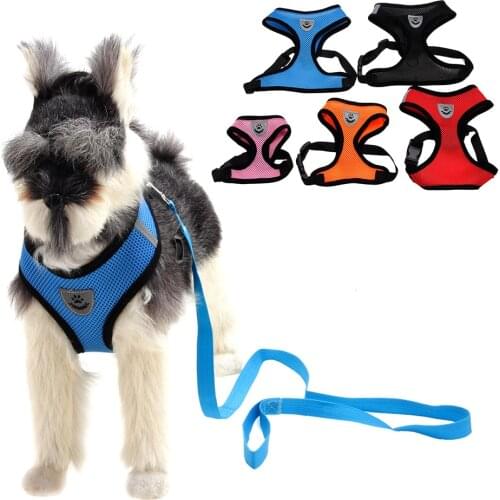 Breathable Mesh Pet Harness and Leash Set Small Dog Chest Back Strap Puppy Cat Vest Harnesses Collar Bulldog Traction Rope