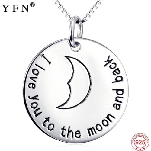 YFN Necklace 925 Sterling Silver Pendant Necklaces Moon Round Necklace Mom I Love You to the Moom Back For Mothers Day Mom Gift