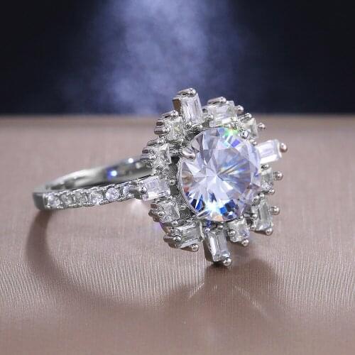 Luxury Silver Color Geometric Ring Elegant White CZ Stone Geometric Rings For Women Wedding Proposal Fashion Jewelry Gift K5C332