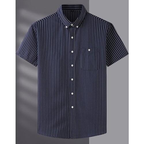 Men Striped Short Sleeve Shirt Men Dress Shirts High Quality Pure Color Business Button Up Shirt 8XL 7XL Social Korean Clothes