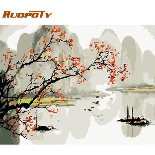 RUOPOTY Mountain Water Scenery Oil Painting By Number Kits For Adults Children HandPainted 40x50cm Frame On Canvas Home Decor