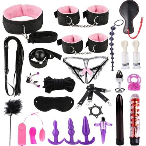 26Pcs Sexy Lace-up Briefs Bondage Handcuffs Blindfold Couple Sex Toys Tool Kit Sex Tools Portable Adjustable sex toys for women
