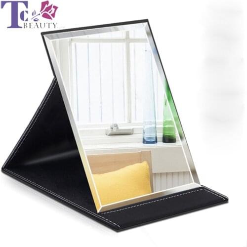 Mirrors Folding HD PU Leather Makeup Mirror Ladies Portable Desktop Office Dormitory Simple Folding Portable Pocket Mirror
