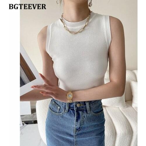 BGTEEVER Summer Fashion Sleeveless Skinny Tank Tops for Women O-neck Slim Female Stretched Camisole Casual Ladies Striped Vests