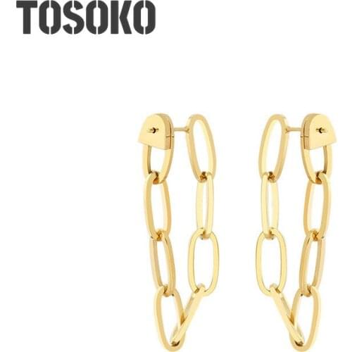 TOSOKO Stainless Steel Jewelry Double Chain Earrings Personality Autumn And Winter Earrings For Women BSF331