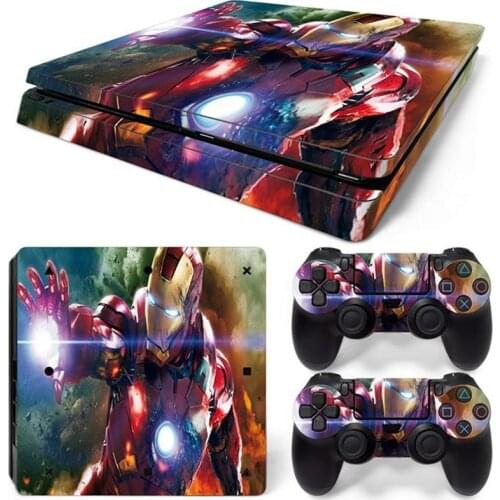 Marvel Iron Man Captain America Vinyl Skin Sticker for PS4 Slim Console and 2 Controllers Decal Cover Game Accessories
