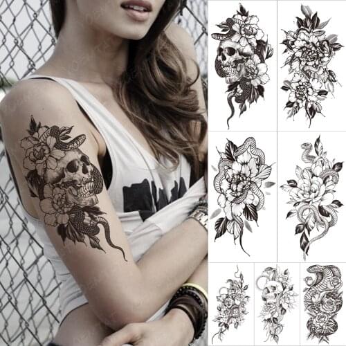 Waterproof Temporary Tattoo Sticker Skull peony flowers snake Flash Tattoos dragon old school Body Art Arm Fake Tatoo Women Men