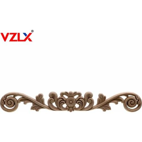 VZLX Vintage Wood Carved Corner Onlay Applique Frame Doors Wall Decorate Furniture Decorative Figurines Wooden Miniatures Maison