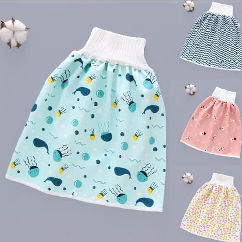 Kids High Waist Urination Skirt Baby Diaper Skirt Sleeping Waterproof Prevent Leakage Mat Breathable Absorbent Easy Diaper Pants