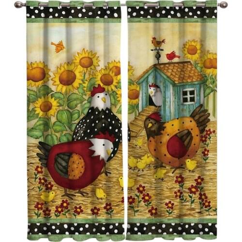 Chicken Family Cartoon Sunflower Window Curtain for Kids Room Bedroom Curtain for Girls Colorful cortinas