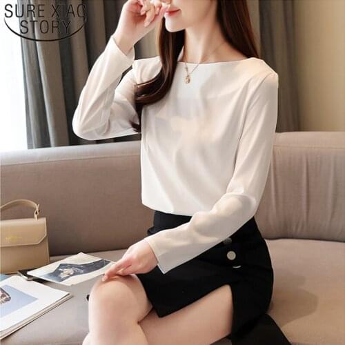 2020 New Spring Clothes Long Sleeve Chiffon Women Shirts Solid White Elegant Women Blouses Tops Sexy Slim Blusas Mujer 8068 50