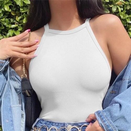Knitted Round Neck T-Shirt Women Sexy Sleeveless Camisole Top Women Tight Stretch Tank Top Ladies Tee Top Streetwear White/Black