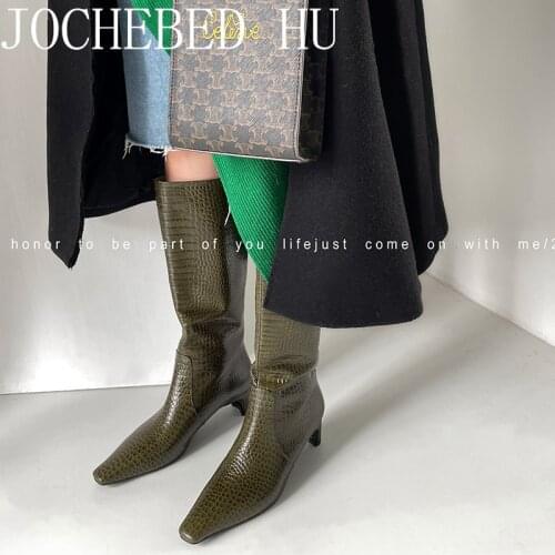 【JOCHEBED HU】Knee High Boots For Women Shoes Fashion Female Boots 2021 Brand Women Shoes High Quality Elegant High Heels Boot