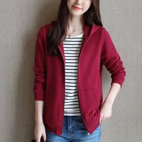 AIYANGA Women Hoodies Casual Solid Loose Drawstring Sweatshirt Long Sleeve Hooded 2020 Autumn Winter Hoody Female Zip-up Shirts