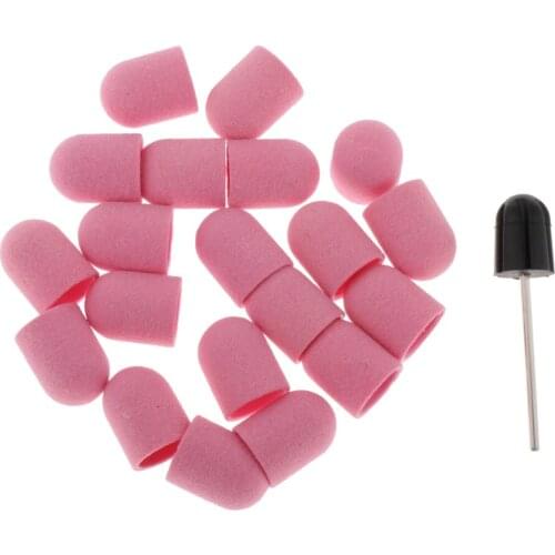 20x Sanding Bands Sleeves Mandrel Drill Bit UV Gel Polishing Caps 16x25mm
