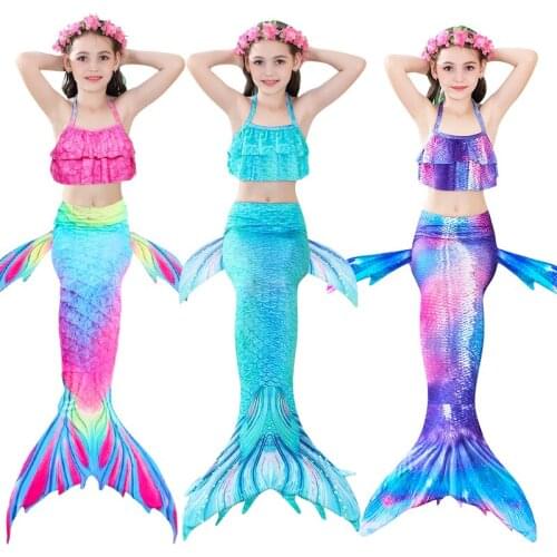 Girls Mermaid Swimming Suit 3pcs Children Mermaid Tails Swimmable Swimsuit Kids Costumes Clothes Swimwear Bikini Sets Beachwear