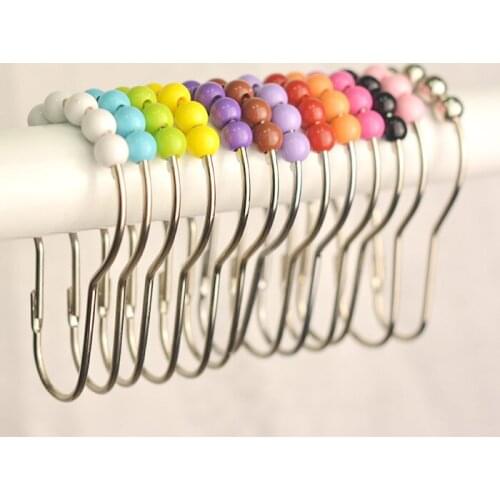 3000 pcs Fashion Hot Colors ACRYL Polished Satin Nickel 5 Roller ball Shower Curtain Rings Curtain Hooks