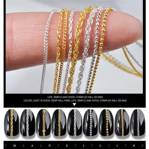 50 Cm Gold/Silver Shiny Nail Rhinestone Chain Close/Sparse Chain Nail Ornament Nail Art Decorations DIY Jewelry Accessory