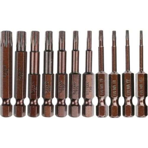 Security Tamper Proof Magnetic Screwdriver Drill Bit 1/4 Inch Shank S2 Steel Torx Star Bit T6-T40 for Impact Electric Drill