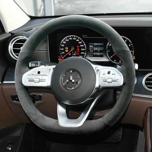 For Mercedes E300L Black Suede Leather Steering Wheel Black Stitch on Wrap Cover