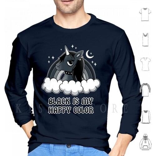 Black Unicorn Hoodie Long Sleeve Unicorn Black Black Unicorn Metal Rock Emo Goth Gothic Color Rainbow Quotes Funny