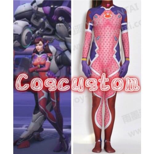Coscustom High Quality D.VA Costume 3D Print D.VA White Rabbit Costume Skin Bodysuit Spandex Halloween Cosplay Costume