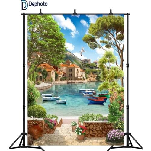 DePhoto Scenery photography backdrop venice summer lake ship stone flower photo background studio photocall photophone