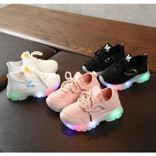 2020 1-12 years old LED lights children casual shoes breathable boys and girls sports shoes Kids non-slip running glowing shoes