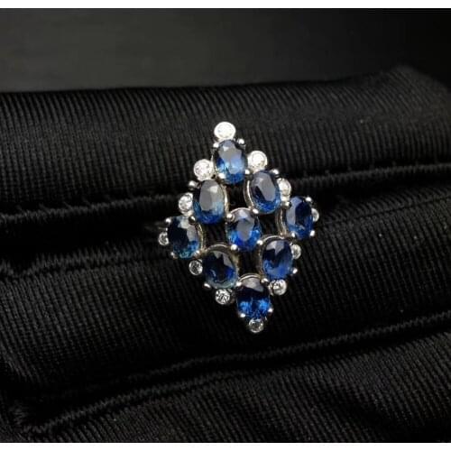 Extravagant group Rhomboid Natural black blue sapphire Ring S925 Silver Natural red gemstone Ring Women girl party gift Jewelry