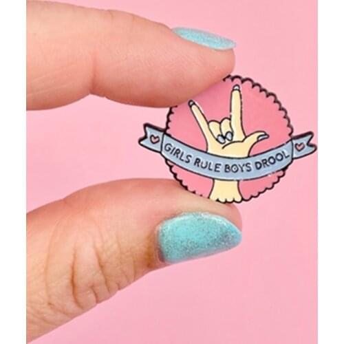 Girls Rule Boys Drool Enamel Brooch Pins Badge Lapel Pins Alloy Metal Fashion Jewelry Accessories Gifts