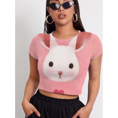 3d Tshirt Rabbit T-shirt Women Animal Navel Bare Love Tshirts Casual Lovely Shirt Print Womens Clothing Summer Casual Tops Style
