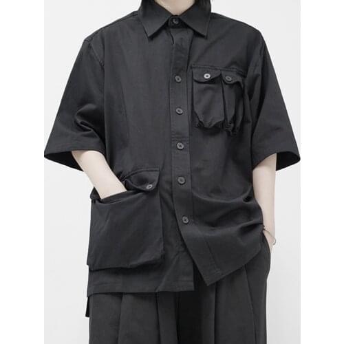 [Customization] Big yards mens clothing 2021 Original design mens black shirt summer short sleeved shirt mens fashion coat