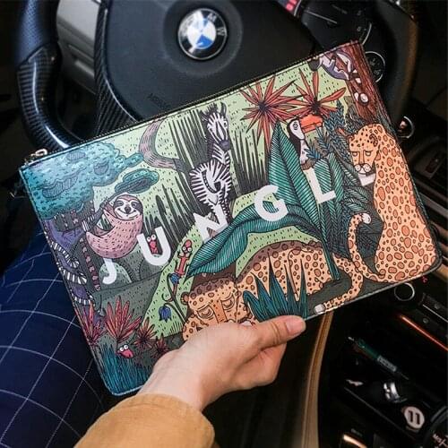 Animal Prints Clutches Men Leather Bags Envelope Clutch Male Bag Fashion Design Mens Clutch High Capacity Handbags Phone Bag