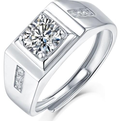 ANZIW 925 Sterling Silver Moissanite Diamond 1.0CT Solitaire Square Engagement Mens Ring Adjustable Size For Gift