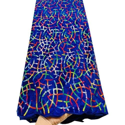 Royal blue African Lace Fabric With Sequins 2021 Latest Fabric High Quality Velvet Tulle Sequins Lace Fabric Dress ELM041