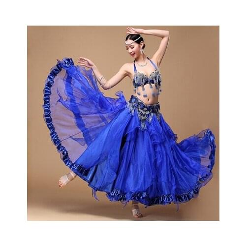 2018 S-xl Luxury Stage Performance Belly Dancing Costume Outfit Set Bra Top Belt Hip Scarf Skirt Dress Bollywood 3pcs