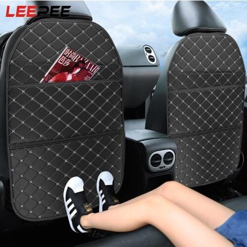 LEEPEE PU Leather Car Interior Accessories Book Magazine Collection Seat Back Anti-kick Pad Car Seat Back Storage Bag
