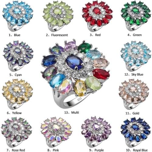 Morganite Garnet Purple Green Crystal Zircon Multi Color Follower 925 Sterling Silver Ring Size 6-12