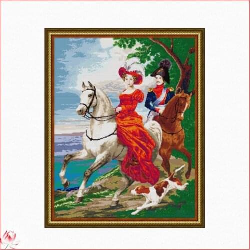 Knight Couples Cross Stitch Kit 14CT11CT Canvas Printed Fabric Embroidery Kit DIY Needlework Sewing Set Home Decoration Painting