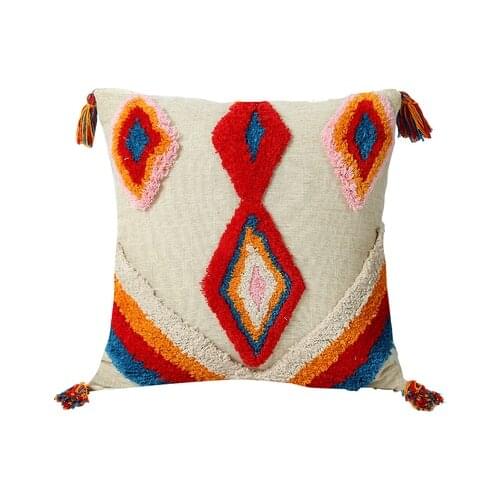 Tufted Pillow Cover Boho Cushion Cover 100% Cotton Wedding Pillow Cover Boho Home Decor, Custom Size and Color 45X45CM/40CMRD