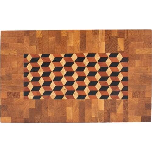 Magenta Wood End Grain Cutting Board Oak Framed Three-Dimensional Pear, Wenge, Ash Belly Pattern