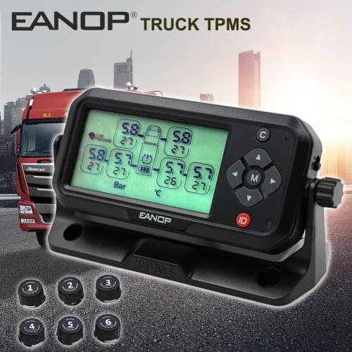 EANOP Truck 12/24V TPMS LCD Display Tire Pressure Monitoring System 6 External Sensors with 14Bar/203Psi for RV Truck