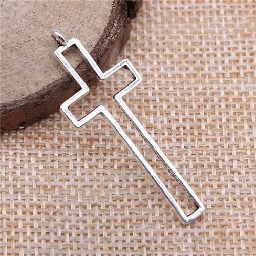 WYSIWYG 10pcs Charms Jewelry Findings Diy Accessories Hollow Cross Pendant Antique Silver Color 16x42mm