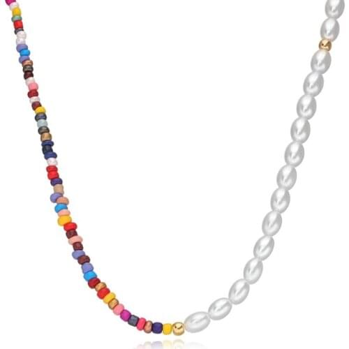 Beaded Pearl Necklace and Bracelet Set Suitable for Ladies Girls Handmade Colored Seed Beaded Necklaces Bohemia Necklace