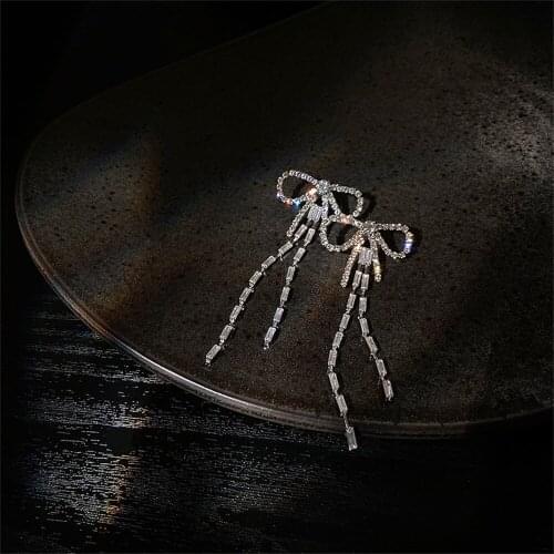 Women Earrings Butterfly Earrings Bow Shaped Stud Earrings Inlaid with Cubic Zirconia Tassels Sweet Lovely Gift for Girlfriend