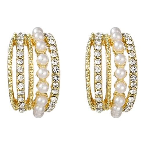 2021 trend korean fashion pearl crystal stud earring for women igirls vintage c shape elegant piercing pendientes unusual mujer