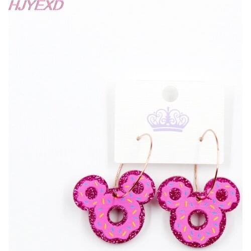 1pair) 30mm Mouse Head Donut Earrings Pink Gitter Cute Acrylic Earrings
