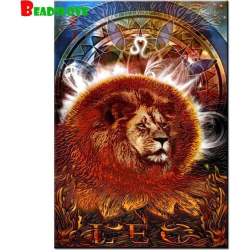 Fantasy Astrologie Lion 5d diy diamond painting cross stitch full square round diamond embroidery Leo Animal art mosaic B113