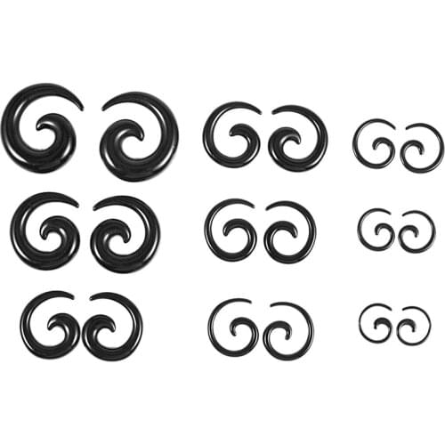AUAU-9 Pairs of Acrylic Spiral Taper Tunnel Ear Stretcher Expander Plugs---Black